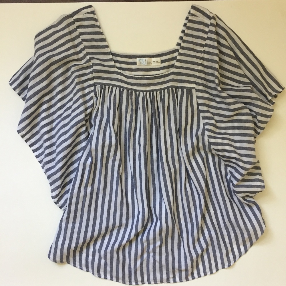 Stripped Cotton Linen Flutter Top